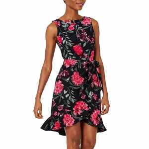 Calvin Klein Black Dress with Pink Floral Print size 8